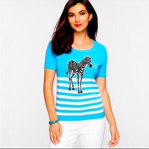Zebra Talbots short sleeve sweater size small